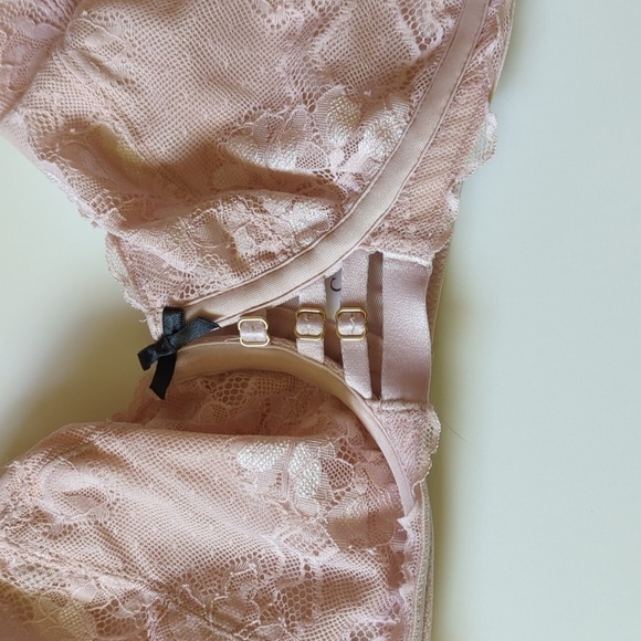 Cacique Unlined Curvy Balconette Size 50C Light Pink Blush Mesh Lace Romance - Picture 2 of 14